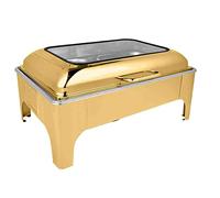 Chafing Dish Hydraulic Glass Cover Buffet Stove - 9L Gold Stainless Steel Heating Square Heat Preservation Stove for Hotels, Restaurants, Parties