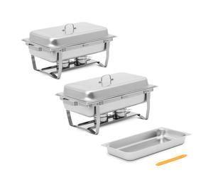 Chafing Dish set of 2 GN 1/1 2 x 7.5 l 2 Fuel Containers Royal Catering - Chafing Dishes by Metallic silver