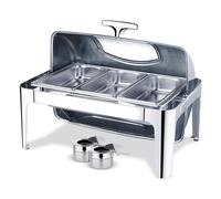 Chafing Dish Set Stainless Steel Buffet Food Warmer Serving Tray 2-Grid with Condiment Container for Party and Wedding 6.5 cm Height