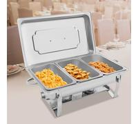 Chafing Dish, Stainless Steel Warming Tray, 7.5L Square Chafing Dish Food Warmer Buffet Warmer, Warming Tray, for Catering Buffet and Party, 63.5 x 35.5 x 32cm, Silver