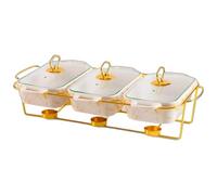 Chafing Dishes Buffet Set - 3 In 1 Ceramic Warming Trays with Glass Lids for Food - Ideal for Birthdays and Weddings