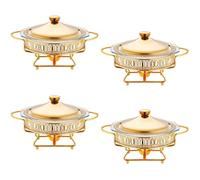Chafing Dishes Buffet Set - 4 Pack Round Glass Trays, 2L Capacity, Keep Food Warm, Ideal for Catering, Hotel, Wedding Dinner Event Serving