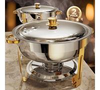 Chafing Dishes for Buffet 2 Pack, 6QT [Worry-Free Assemble] Round Chafing Dish Buffet Set [Elegant Gold and Silver Colors] Stainless Steel Chafers and Buffet Warmers Sets for Parties with Complete Set
