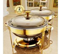 Chafing Dishes for Buffet, 4 Pack 5QT Round Stainless Steel Chafing Dish Set for Home Parties, Christmas Gatherings, Catering Events Complete Buffet Warmer Set (Golden 2)