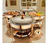 Chafing Dishes for Buffet, 4 Pack 5QT Round Stainless Steel Chafing Dish Set for Home Parties, Christmas Gatherings, Catering Events Complete Buffet Warmer Set (Rose Gold 4)