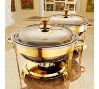 Chafing Dishes for Buffet, 4 Pack 5QT Round Stainless Steel Chafing Dish Set for Home Parties, Christmas Gatherings, Catering Events Complete Buffet Warmer Set (Golden 2)