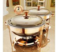 Chafing Dishes for Buffet, 4 Pack 5QT Round Stainless Steel Chafing Dish Set for Home Parties, Christmas Gatherings, Catering Events Complete Buffet Warmer Set (Rose Gold 2)
