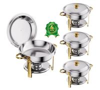 Chafing Dishes for Buffet 4 Pack, 6QT Food Grade Round Stainless Steel Food Warmer, Food Warmers for Parties Buffet Catering Events Dinners, Gold