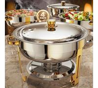 Chafing Dishes for Buffet 4 Pack, 6QT [Worry-Free Assemble] Food Warmers for Parties Buffet [Elegant Gold and Silver Colors] Stainless Steel Round Chafing Dish Buffet Set with Complete Set