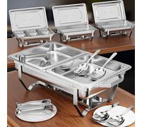 Chafing Dishes for Buffet 4 Pack (7 Pans + 7 Utensils) - 9QT Stainless Steel Chafing Dish Buffet Set - Food Warmers for Parties Buffet - Buffet Servers and Warmers, Catering Supplies Buffet Display