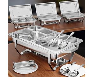 Chafing Dishes for Buffet 4 Pack (7 Pans + 7 Utensils) - 9QT Stainless Steel Chafing Dish Buffet Set - Food Warmers for Parties Buffet - Buffet Servers and Warmers, Catering Supplies Buffet Display
