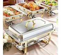 Chafing Dishes for Buffet 4 Pack 9Qt, Stainless Steel Chafer with 4 Full Size Pans, Rectangle Catering Warmer Server with Stackable Design [Less Storage Space] for Wedding/Party
