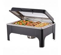 Chafing Dishes for Buffet,Roll Top 9L Stainless Steel Chafers and Buffet Warmers Sets with Glass Lid for Parties Weddings Catering Events Dinners (black)