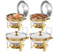 Chafing Dishes for Buffet Set, 4 Pack 5QT Round Stainless Steel Chafing Dish Set for Home Parties, Catering Events,Christmas Gatherings Complete Buffet Warmer Set (4 Pcs Golden Circle)