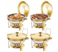 Chafing Dishes for Buffet Set, 4 Pack 5QT Round Stainless Steel Chafing Dish Set for Home Parties, Catering Events,Christmas Gatherings Complete Buffet Warmer Set (4 Pcs Golden lid)