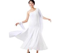 CHAGMEA Women Lyrical Modern Contemporary Dance Costume Leotard Backless Split Tulle Skirt Flowy Overlay Dress,White,S