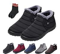 Chagoo Boojoy Winter Boots for Women, Waterproof Ankle Boots with Anti-Slip Tech, Fur Lined, Black, Size 41