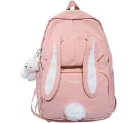 Chagoo Cute Bunny Ear Backpack with Bear Pendant for Girl (Pink)