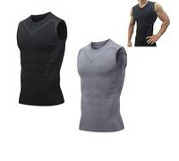 Chagoo Energxcel Ionic Shaping Vest, Guys Men Compression Top, Compression Slimming Body Shaper Vest (Black+Gray, M)