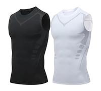 Chagoo Energxcel Ionic Shaping Vest, Guys Men Compression Top, Compression Slimming Body Shaper Vest (Black+White, XL)