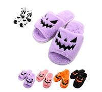 Chagoo Spooky Slides, Spooky Halloween Slippers, Pink Pumpkin Slippers, Halloween Pumpkin Fuzzy Open Toe Slippers (Purple, 6.5 UK)