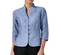 Chahuer Women's Literature Retro Linen Coat Pure Color Single Breasted Stand Collar Slim Fit Jacket Coat light blue S