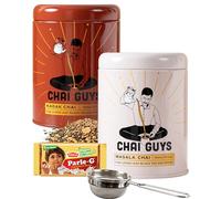 Chai Guys Loose Leaf Tea Bundle - Ultimate Starter Kit with Biscuits, Loose Leaf Tea Strainer, Kadak & Masala Chai - 200g Per Tin, Makes 56 Cups