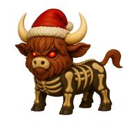 Chaies Highland Cow Figurines - Scottish Highland Cow Decoration | Resin Cow Skeleton With Severe Face Wearing Christmas Hat For Indoor Outdoor Garden Living Room Farmhouse Bedroom