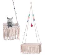 Chaies Macrame Cat Hammock Swing Bed, Boho Cat Swing Bed, Boho Wall Swing Bed for Cats, Space-Saving Cat Macrame Tassel Basket Swing Nest for Cats
