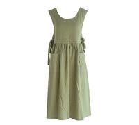 CHAILIQIANGG Women's Large Size Cotton Linen Washed Apron with 2 Pockets Japanese Solid Color Vest Adjustable Work Coat for Kitchen, green, 130 cm