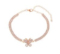 Chain Anklets for Women, Rose Gold Double Tennis Link Chain with Buttefly Cubic Zirconia Anklet Foot Bracelet, Length: 22+10CM