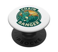 Chain Banger Disc Golf Cat Retro Graphic PopSockets Adhesive PopGrip