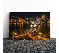 Chain Bridge Budapest Hungary Canvas Wall Art Print 20x14 Inch