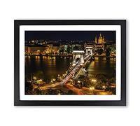 Chain Bridge Budapest Hungary Modern Framed Print | A4 Black Framed Wall Art | Ready to Hang | Modern Cityscape Picture | Living Room Bedroom Lounge Office