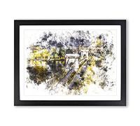 Chain Bridge In Budapest Hungary Watercolour Modern Framed Print | A4 Black Framed Wall Art | Ready to Hang | Modern Cityscape Picture | Living Room Bedroom Lounge Office