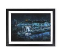 Chain Bridge In Budapest Painting Modern Art Framed Print | A4 Black Framed Wall Art | Ready to Hang | Modern Cityscape Picture | Living Room Bedroom Lounge Office