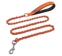 Chain Dog Leash Chew Proof Metal Leash for Medium Large Dogs, Chain Link Dog Anti Chew 5.2FT / 4FT Strong Anti Bite Comfortable Soft Padded Handle (Orange, 5FT(30-80lb)