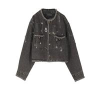 Chain Embellished Cropped Chore Jacket - female - R13 - Denim Jackets - Gray - M - Jackets M