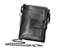 Chain Leather Wallets for Men | Real Leather Anti-Theft Chain Wallet,Zipper Buckle Multiple Card Slots Male Vintage Fashion Wallet