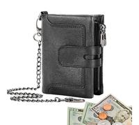 Chain Leather Wallets for Men | Retro Cowhide Leather Cash Wallet,Multiple Card Slots Anti-Theft Zipper Buckle Closure Vertical Wallet, Black, Refer to description, Unisex