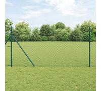 Chain Link Fence with 7 Posts 1.2x10 m Galvanised Steel Green Berkfield Home Green One Size