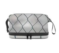 Chain Linked Fence Double Layer Cosmetic Bag for Women and Girls, Travel Toiletry Bag Makeup Handy Pouch Organiser Bag with Brush Compartment