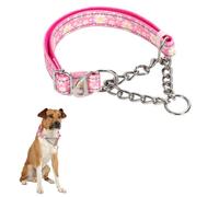 chain martingale collar for dogs，Stainless Steel No Pull Slip Cinch Choker Choke Collar Training Escape Proof Heavy Duty Dog Collar for Small Medium Large Pet Girl Female Dogs，Pink Flower M