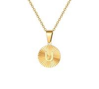 Chain Men Women Jewellery Round Plate Letter A-Z Pendant Necklace For Women U