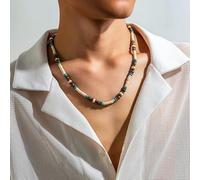 Chain Necklace, Alloy White Brown Necklace Wood Bead with Turquoise for Men