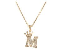 Chain Necklace Crown 26 English Letters Full Diamond Pendant Necklace for Women Crown Rhinestone Necklaces for Women A Z 26 Alphabet Initial Necklaces for Teen Girls Jewelry (11-M, One Size)