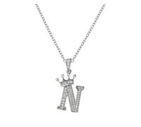 Chain Necklace Crown 26 English Letters Full Diamond Pendant Necklace for Women Crown Rhinestone Necklaces A Z 26 Alphabet Initial Necklaces for Teen Girls Jewelry (12-N, One Size)