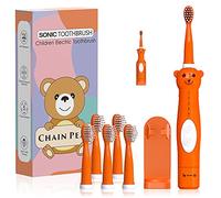 CHAIN PEAK Kids Sonic Electric Toothbrush, Cute Bear Rechargeable Toothbrush for Children, Boys Girls Age 3-12 with 30s Reminder, 2 Min Timer, 5 Modes, 6 Brush Heads, Wall-Mounted Holder