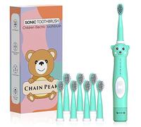 CHAIN PEAK Kids Sonic Electric Toothbrush, Cute Bear Rechargeable Toothbrush for Children, Boys Girls Age 3-12 with 30s Reminder, 2 Min Timer, 5 Modes, 8 Brush Heads