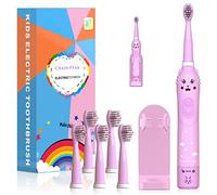 CHAIN PEAK Rechargeable Electric Toothbrush for Kids with 6 Brush Heads, Wall-Mounted Holder, Pink
